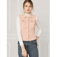 thumbnail image 3 of INSPIRE CHIC Women's Washed Chest Flap Pockets Single Breasted Denim Vest, 3 of 6