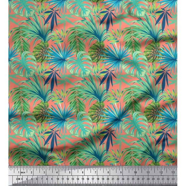 Soimoi Poly Georgette Fabric Tropical Leaves Print Fabric by Yard 52 Inch Wide