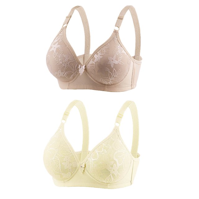Timegard 2 Pc Bras Summer for Women Adjustable Strap Lace Full Coverage Wirefree Comfortable Everyday Bra