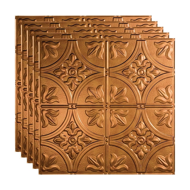 Fasade 2ft x 2ft Decorative Vinyl Ceiling Panel, Antique Bronze, 5 Pack