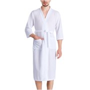 Christmas Clearance! Grrvtrz Men's Waffle Robe, Lightweight Knee Length Kimono Bathrobe, Nightgown Shower Robes for Spa
