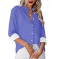 thumbnail image 2 of Besolor Button Down Shirts for Women Solid Color Long Sleeve Colared Tops Loose Office Blouses for Casual Work, 2 of 5