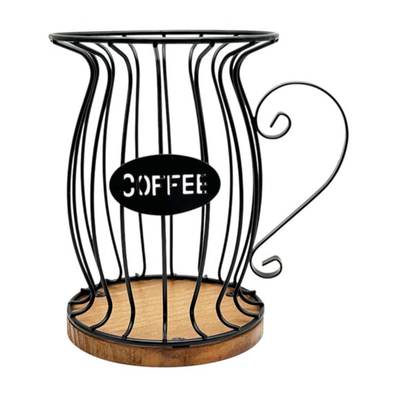 Luzkey Panier Porte-Filtre à Café avec Base en Bois, Support de Dosettes de Café en Fer pour Réchauffement de Maison, Bureau, Comptoir, Bar, Décor Noir