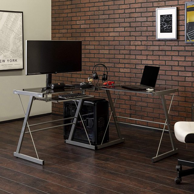 Bureau de Jeu d'Angle en Forme de L avec Plateau pour Clavier d'Ordinateur