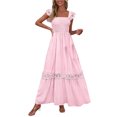 thumbnail image 2 of Wiyuqeen Robes d'Été en Dentelle pour Femmes à Manches à Volants, Robe Tunique Smockée, Robe Maxi à Carreaux à Encolure Carrée, Robes Fluides pour les Vacances, 2 of 9