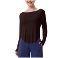 thumbnail image 1 of Timegard Workout Tops for Women Scoop Neck Long Sleeve Crop Tops Irregularly Athletic Running Tee Shirts, 1 of 5