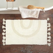 Boho Bathroom Rugs with Tassels 100% Cotton Hand-Woven Bath Mat Non Slip Absorbent Bath Rugs with Rug Pad Washable Boho Bath Mat Carpet for Tub, Shower 20"x32"