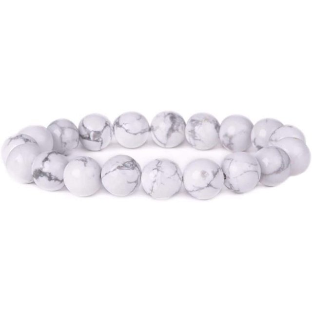 Angelstones Natural White Howlite Gemstone 10mm Round Beads Stretch Bracelet 7 Inch Unisex