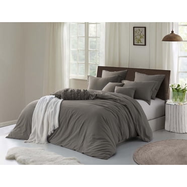 Swift Home Ensemble housse de couette ultra douce prélavée à texture froissée, unie, Bois flotté, Très grand lit