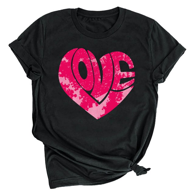 LSLJS T-shirt Imprimé « Lover Love » pour Femme à Col Rond, Manches Courtes, Haut, Cadeaux pour Femmes