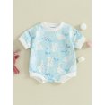 thumbnail image 2 of xiaxaixu Baby Girls Boys Rompers Flower Rabbit Print Crew Neck Short Sleeve Bodysuits Casual Easter Clothes, 2 of 8