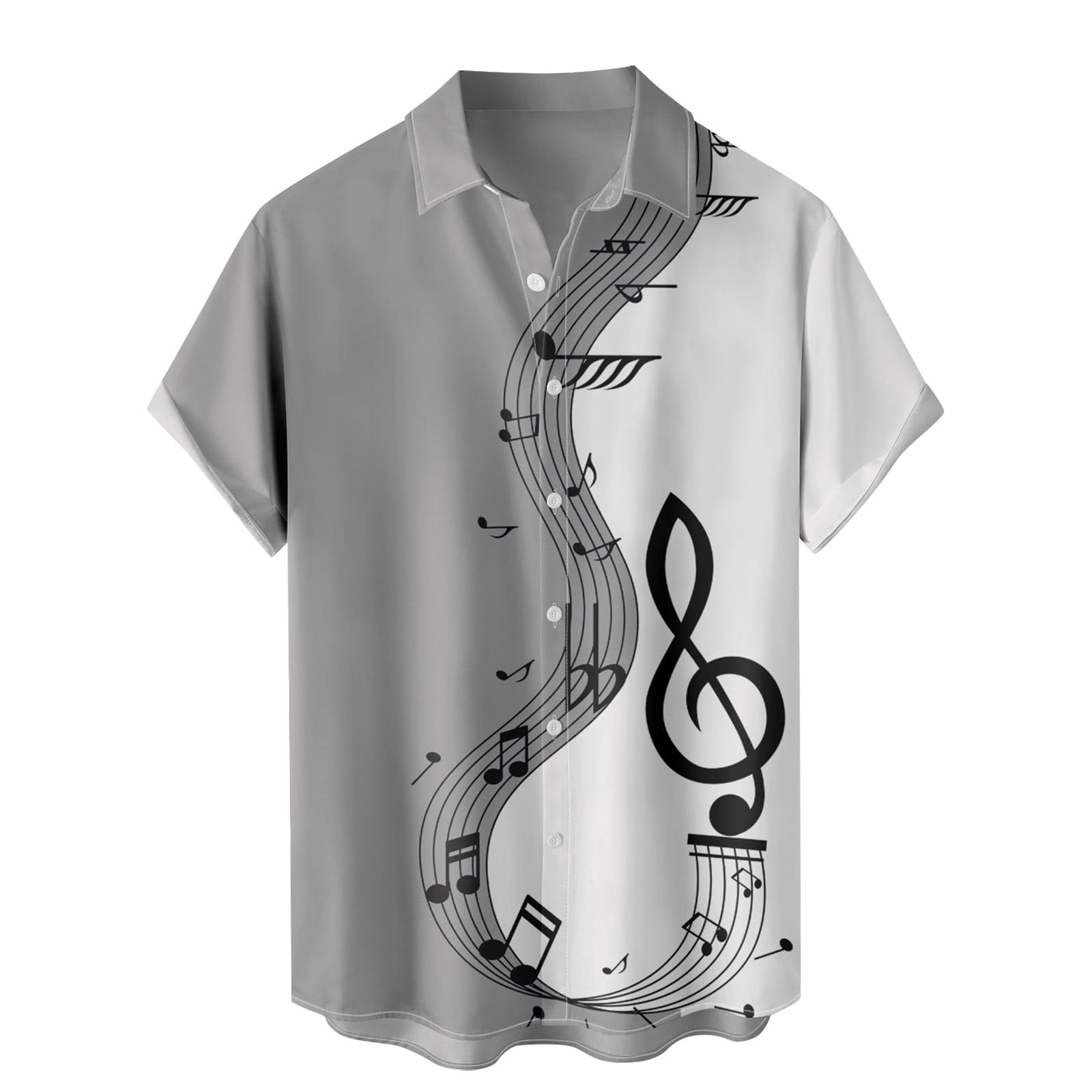 Xdzjlr Polos pour Hommes Patchwork Musical Décontracté Manches Courtes Bouton Col Rabattu Chemise TG