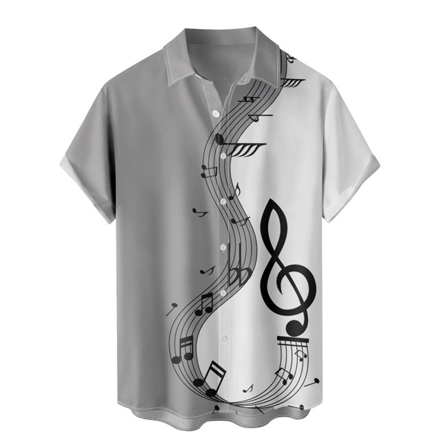 Xdzjlr Polos pour Hommes Patchwork Musical Décontracté Manches Courtes Bouton Col Rabattu Chemise TG