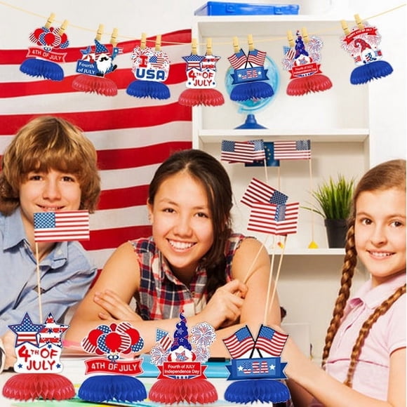 HOARBOEG 9 Pcs Centre de Table Patriotique 4 Juillet Nid d'Abeille Centres de Table 3D Décoration de Table Drapeau Centre de Table Fête 3D pour Jour de l'Indépendance