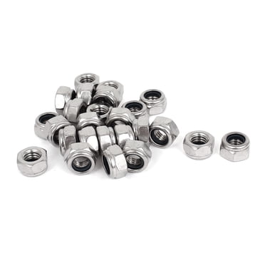 Unique Bargains M8 x 1.25mm 304 Stainless Steel Nylock Nylon Insert Hex Lock Nuts 25pcs