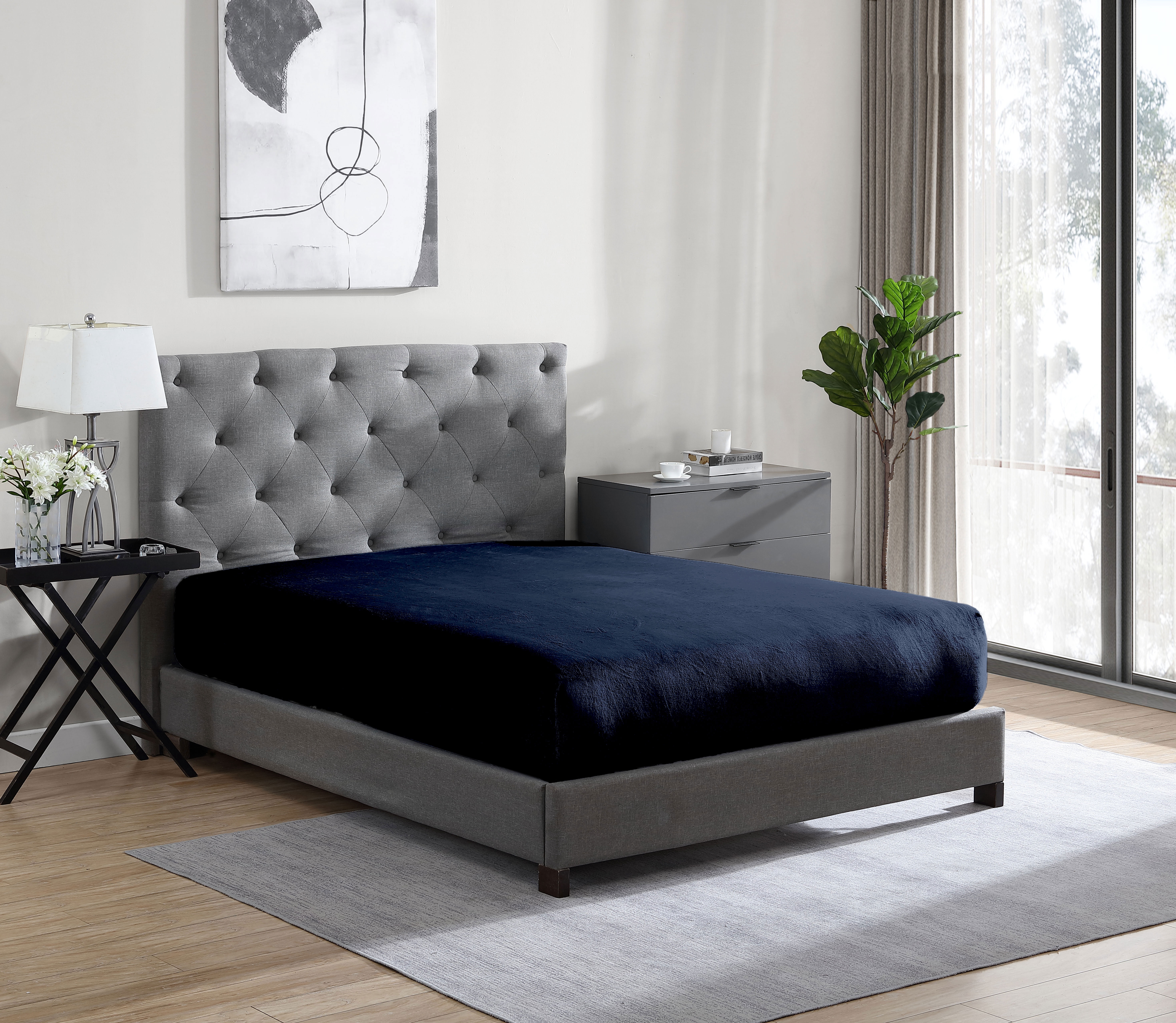 Swift Home Drap-housse de luxe 1 pièce en flanelle peluche, ultra-doux, poche profonde, chaleur toutes saisons, lit simple (Twin), Marine