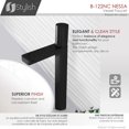 thumbnail image 3 of Stylish Single-Handle Ht. 12" Matte Black & Polished Chrome Vessel Bathroom Faucet B-122NC, 3 of 12