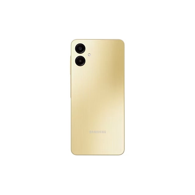 Samsung A06 Téléphone Intelligent en Or, avec un Écran LCD PLS de 6,7 Pouces, 4 Go de RAM et un Stockage de 64 Go. l'Appareil Arrière Présente une Configuration à Double Caméra avec un Objectif Principal de 50 MP et un Capteur de Profondeur de 2 MP. l'Appareil a un Dos et un Cadre en Plastique Élégants, avec un Lecteur d'Empreintes Digitales Monté sur le Côté. Alimenté par un Processeur MediaTek G85 et une Batterie de 5 000 mAh, Il Prend en Charge le Multitâche, le Jeu et la Diffusion