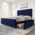 thumbnail image 1 of Full Size Bed Frame with 4 Storage Drawers and Headboard, Velvet Upholstered Platform Bed Frame with Wooden Slats Support, Button Tufted Design, No Box Spring Needed, Blue, 1 of 9