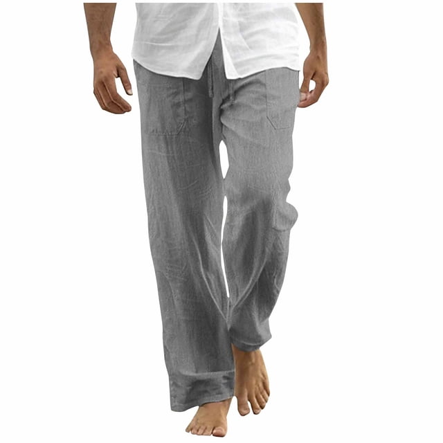 WRKEKC Casual Pants for Men Relaxed Fit Straight Leg Beach Pants with Drawstring and Pockets Solid Color for Summer Wear