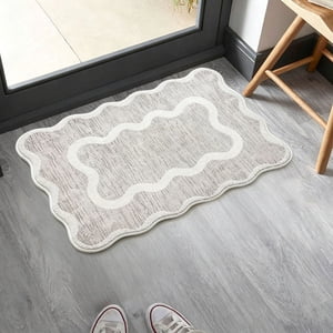 TTJ Doormat Front Door Mat Soft Bath Mat 40x60cm Absorbent Bathroom Rug with Scalloped Cream Beige Washable Shower Rug for Tub Shower and Bathroom Floor