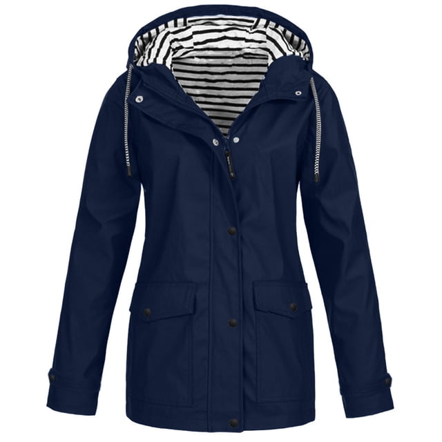 Kcodviy Imperméable pour Femmes Manteau de Pluie Uni Veste de Lit pour Femmes Âgées à Capuche Coupe-Vent Manteau d'Extérieur Veste Zippée Femmes Léger Plus Manteau pour Femmes