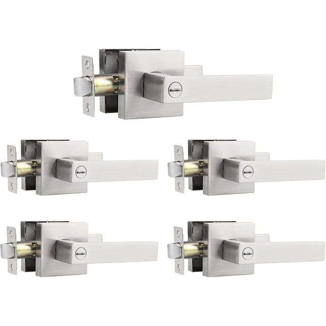 Polished Chrome Door Handles Interior Square Privacy Door Levers Door Handles Interior Door Lock for Bedroom and Bathroom Reversible for Right/Left Side Doors
