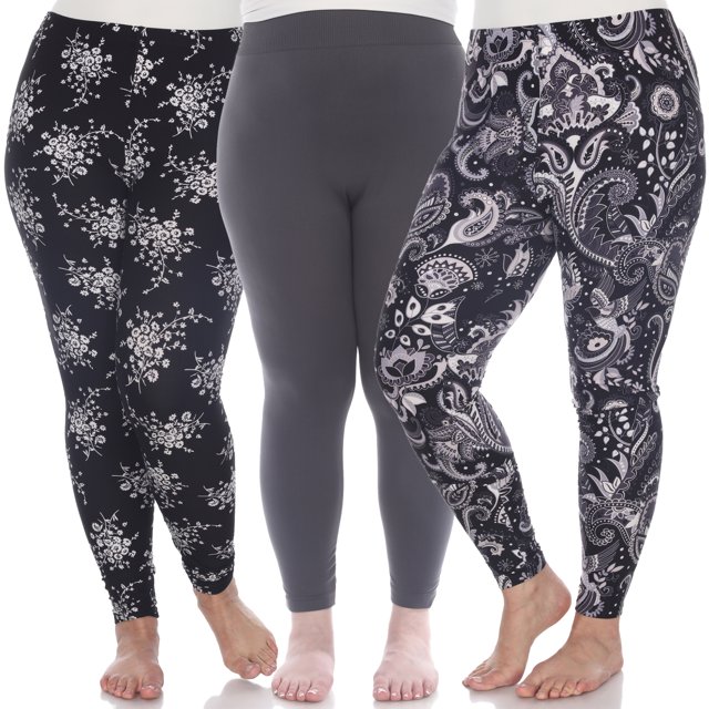 White Mark Women's 3-Pack Soft Stretchable Printed Leggings