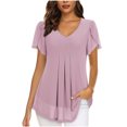 thumbnail image 1 of Birdeem T-Shirt à Manches Courtes en Chiffon Uni Décontracté Col en V pour Femmes, 1 of 5