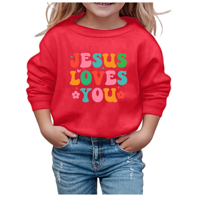 MIASHUI Chandail en Molleton Fille Manches Longues Doux Graphique Col Rond Rouge, 3-4 Ans