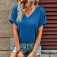 thumbnail image 2 of Timegard Tops for Women V Neck Short Sleeve Button Comfy Summer Casual Loose Tops Tee Solid Color, 2 of 6