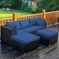 thumbnail image 4 of Patiojoy 5-Piece Outdoor Patio Sectional Rattan Wicker Conversation Sofa Set with Navy Cushions, 4 of 5