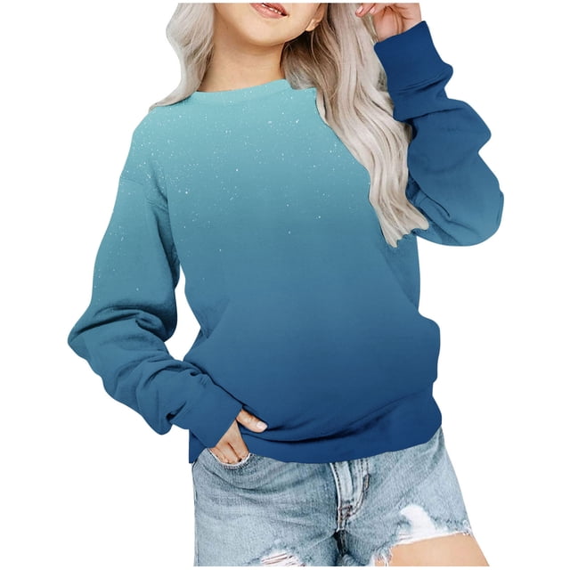Chandail en Molleton pour Enfants Garçons Filles Mode Mignon Dégradé Manches Longues Col Rond Bleu