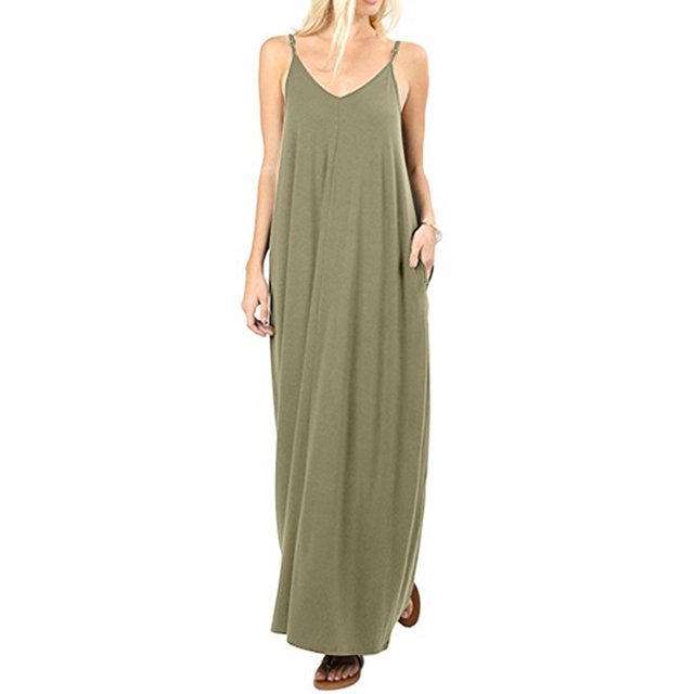 Robe Longue Maxi d'Été pour Femme Sans Manches à Bretelles, Style Bohème, Col en V, Caftan, Robe Soleil