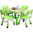 thumbnail image 1 of Bingirl Kids Table and Chairs Set Height Adjustable Desk with 4 Seats Arts & Crafts Table Graffiti Desktop Non-Slip Legs Max 300lbs Children Multi-Activity Table, 1 of 7