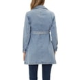 thumbnail image 3 of INSPIRE CHIC Veste en Denim Longue pour Femme à Revers Cranté, Manches Longues, Boutonnée, Ceinturée, S Bleu Gris, 3 of 6