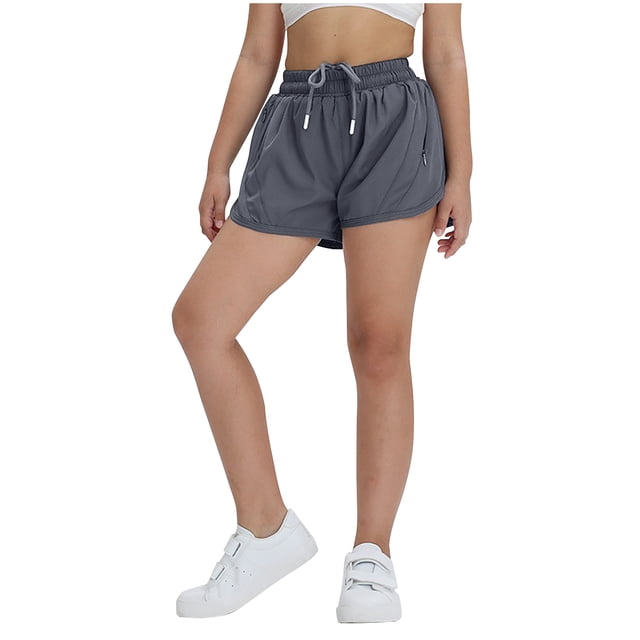 VSSSJ Kids Athletic Shorts Drawstring Waist Zipper Pocket Breathable Quick-Drying Summer Running Active Shorts Gray 130