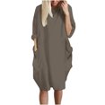 thumbnail image 2 of LSLJS Womens Pocket Loose Dress Ladies Neck Casual Long Tops Dress Plus Size, 2 of 4