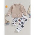 thumbnail image 2 of Infant Boy Autumn Western Clothes Long Sleeve Sweatshirt Cattle Pattern Pants Set, 2 of 7