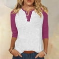 thumbnail image 2 of ManxiVoo Relaxed Fit Womens Top V Neck 3 4 Sleeve Button Front Shirt with Raglan Sleeves for Summer S Size Hot Pink, 2 of 5