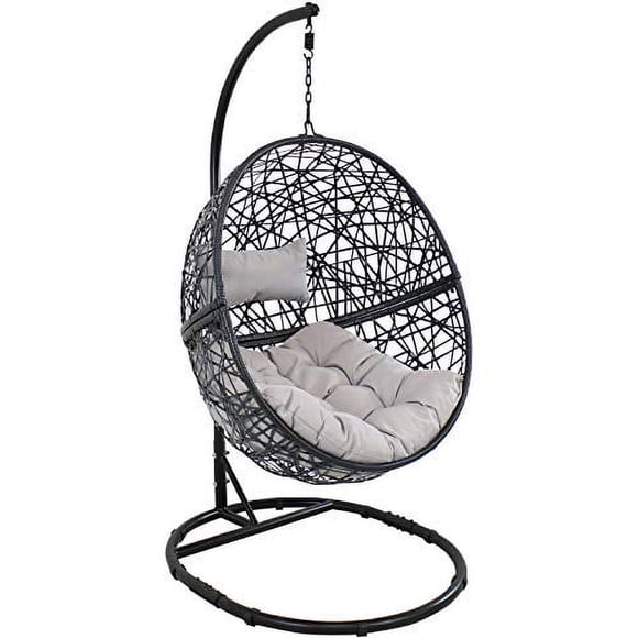 Sunnydaze Decor Jackson Hanging Egg Chair with Stand, Gray - Set of 1