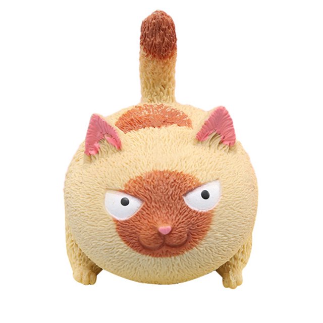 Stress Ball, Tear Anxiety Relief Stretchy Ball for Home, designed as a round, textured cat figure with beige and orange tones, pink ears, and a raised tail. Made from TPR material, this sensory toy helps reduce stress, anxiety, and improve focus. Suitable for home or office use.