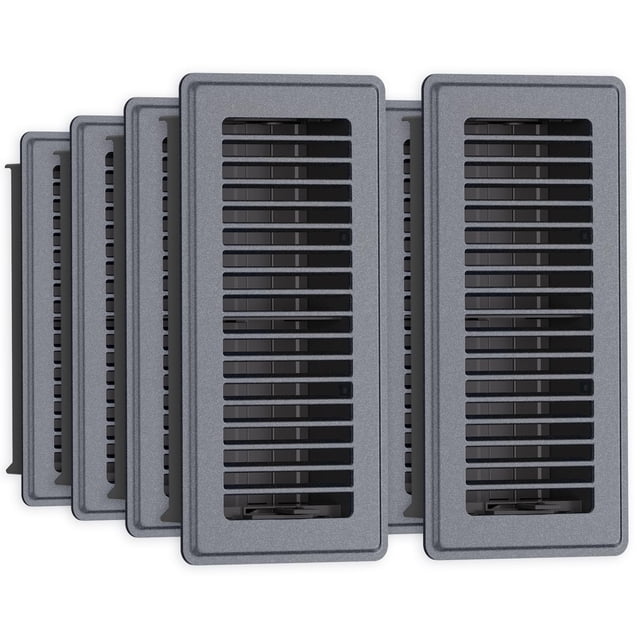 Registre de Plancher 4 x Lot de 10-8 Évents de Plancher Gris, Housses d'Évent de Plancher en Acier Robuste à Flux d'Air Réglable, Housse d'Évent Résistante à la Rouille Convenant au Salon, à la Chambre et à la Salle de Bain