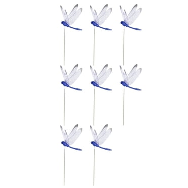 JWshufel 8PCS Decorative Stakes for Indoor Outdoor Yard Flower Pots Garden Ornaments Artificial Dragonflies Whimsical Crafts Movable Heads Easy Assembly Suit for Holidays