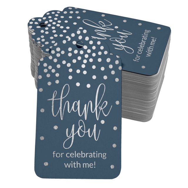 Inkdotpot Silver Foil Paper Hang Tags ThankYou For Celebrating With Me Birthday Favor Tags 100 Pack