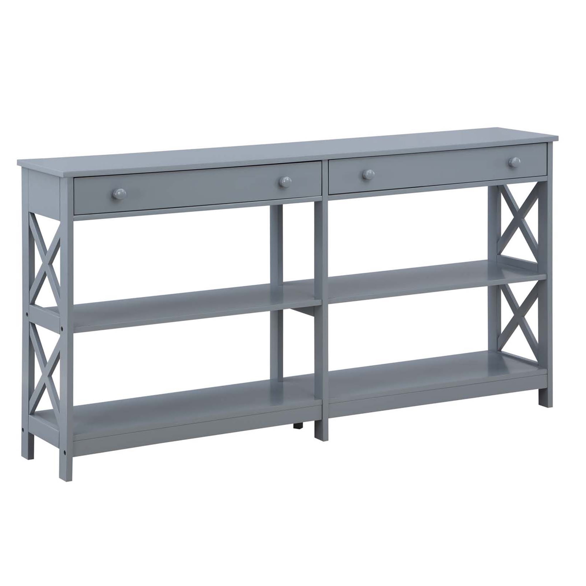 Convenience Concepts Oxford 60" 2 Drawer Console Table with Shelves, Gray
