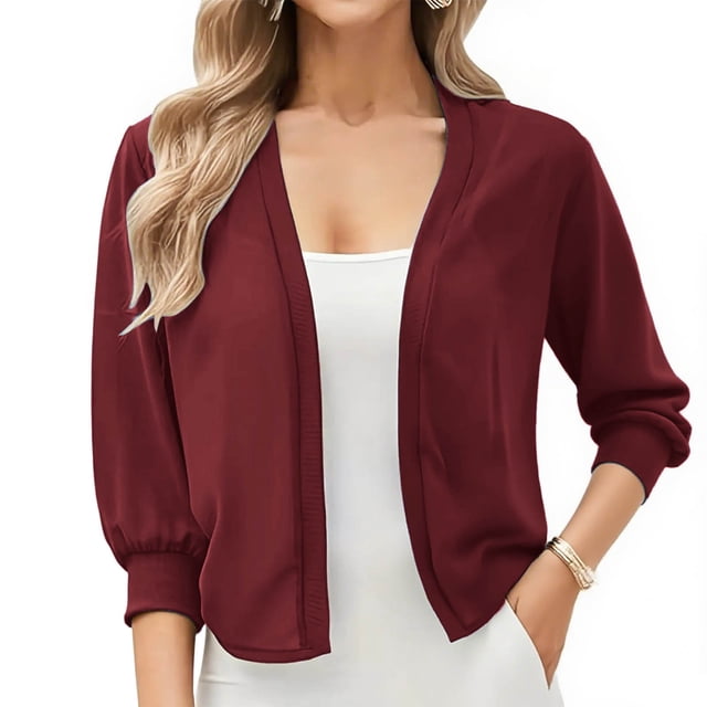 Erwazi Cropped Cardigan Sweaters for Women 3/4 Sleeve Fall Trendy Open Front Lightweight Short Cardigans