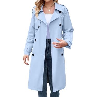 Women'S Double Breasted Long Trench Coat Windproof Classic Lapel Slim Overcoat with Belt Khaki XL