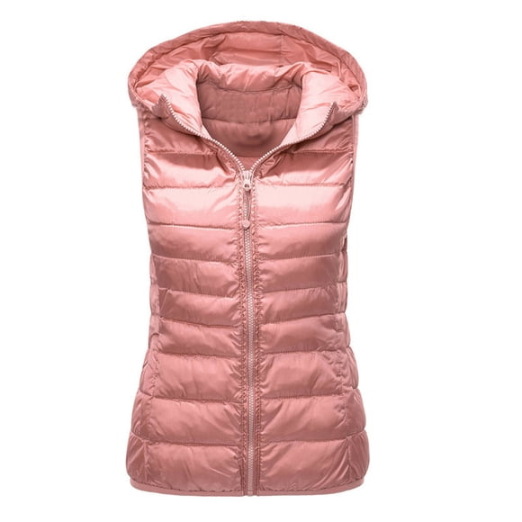 DondPO Women's Outerwear Vests Unisex Casual Solid Vest Zipper Pocket Loose Sleeveless Jacket Hooded Coat Vest wirh Hood for Women Womens Quilted Vest Pink S Clearance!