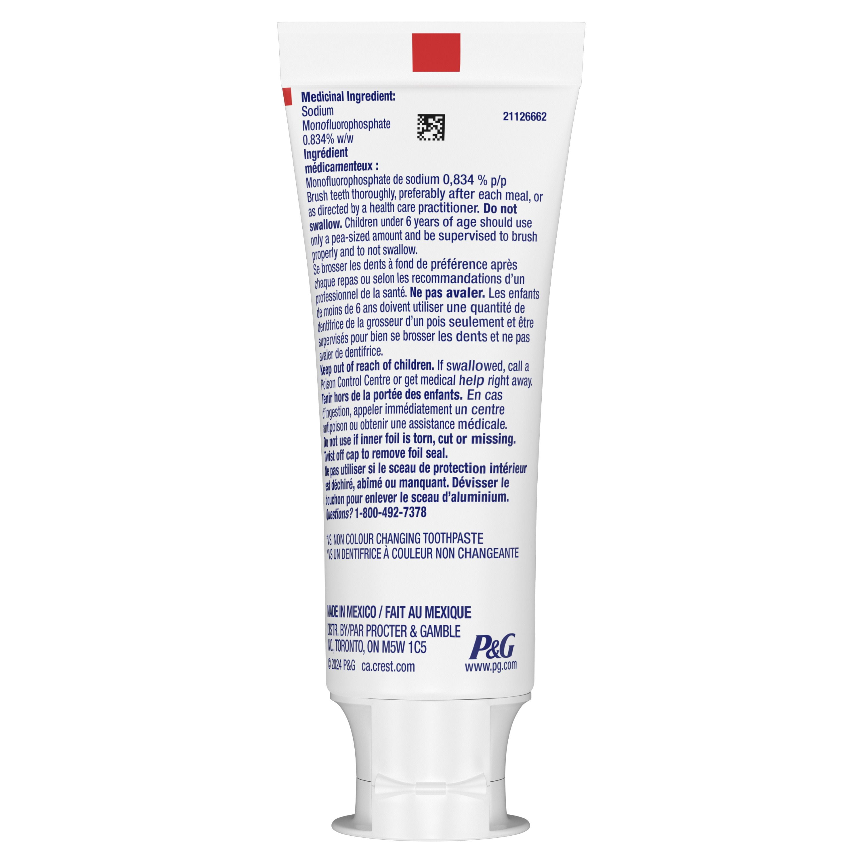 Dentifrice au fluorure Crest avancé pour enfants, saveur de fraise, 85mL